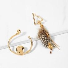 Romwe Feather & Triangle Mismatched Drop Earrings