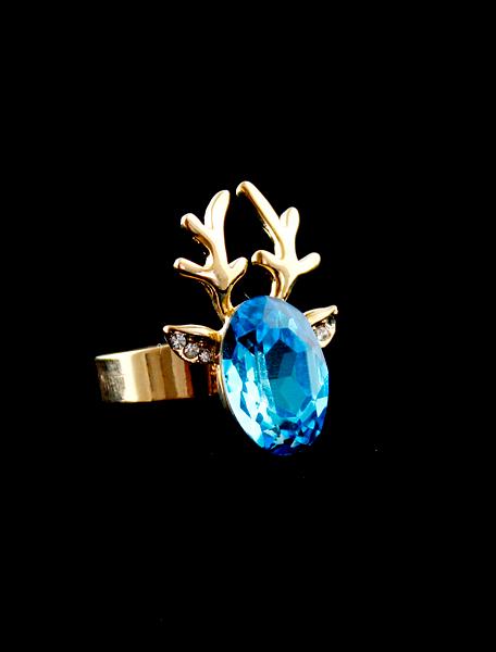 Romwe Blue Gemstone Gold Deer Ring