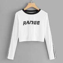 Romwe Striped Seam Letter Print Tee