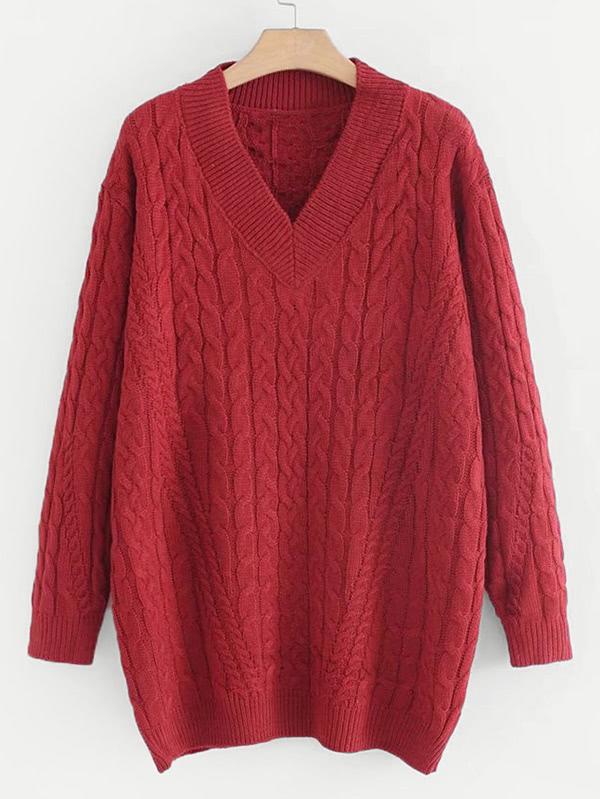 Romwe Cable Knit Oversized Sweater