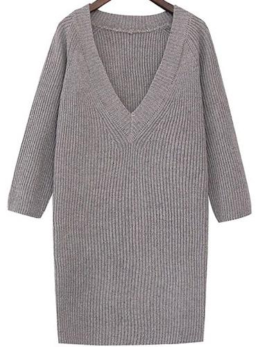 Romwe V Neck Grey Sweater Dress