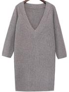Romwe V Neck Grey Sweater Dress