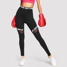 Romwe Mesh Insert Letter Print Leggings