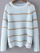Romwe Bat Sleeve Striped Blue Sweater