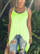 Romwe Crisscross Draped Back High-low Cami Top - Green
