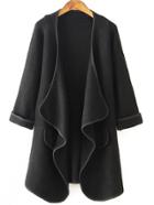 Romwe Long Sleeve Drape Front Black Coat
