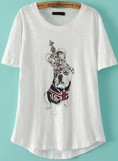 Romwe Crown Dog Print Loose T-shirt