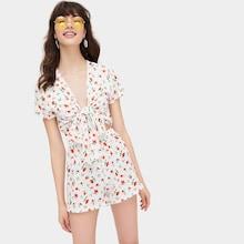 Romwe Knot Detail Floral Print Jumpsuit