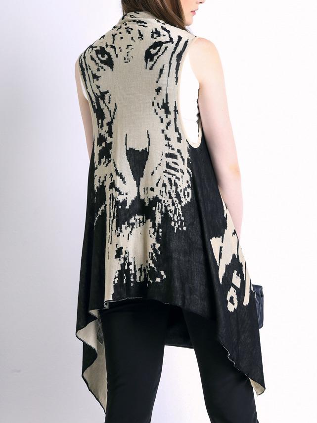 Romwe Tiger Print Asymmetrical Sweater Vest