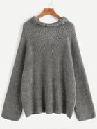 Romwe Grey Roll Neck Raglan Sleeve Sweater
