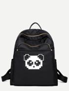 Romwe Black Pixel Panda Print Nylon Backpack