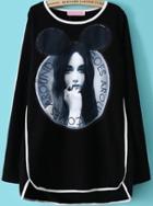 Romwe Beauty Print Contrast Trims Sweatshirt