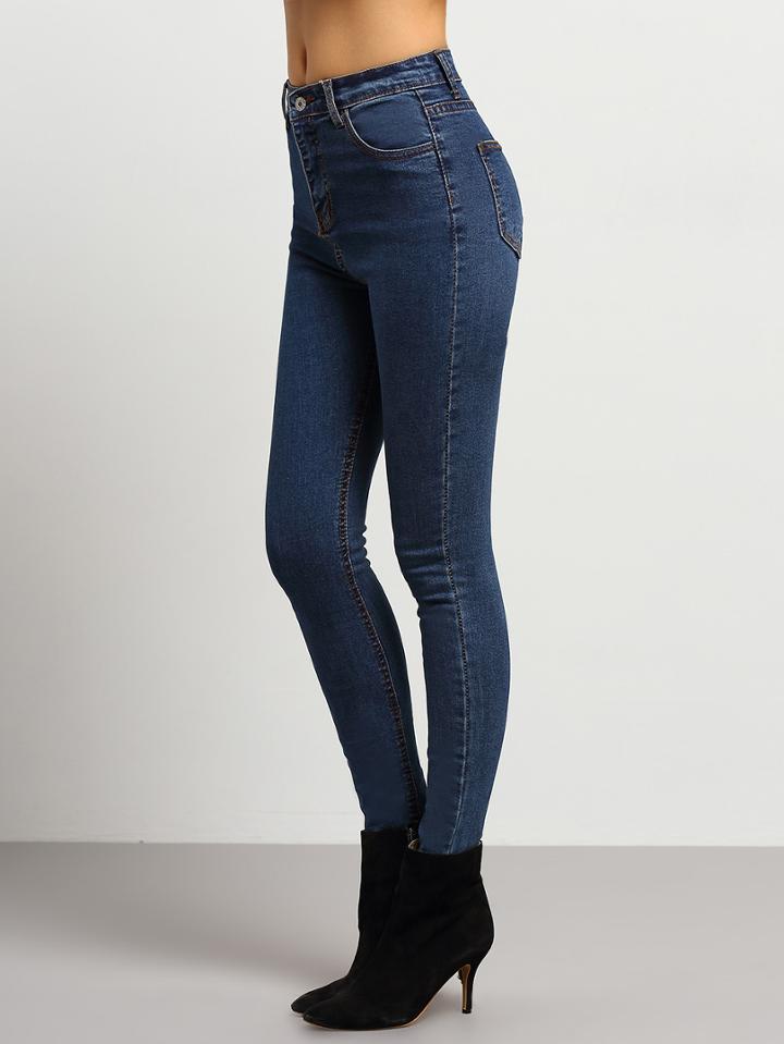 Romwe Blue Skinny Pockets Denim Pant