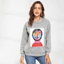 Romwe Figure & Letter Print Drawstring Hoodie