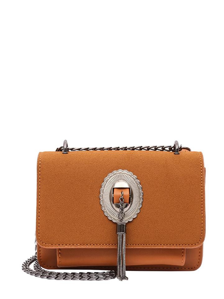 Romwe Metal Tassel Flap Shoulder Bag