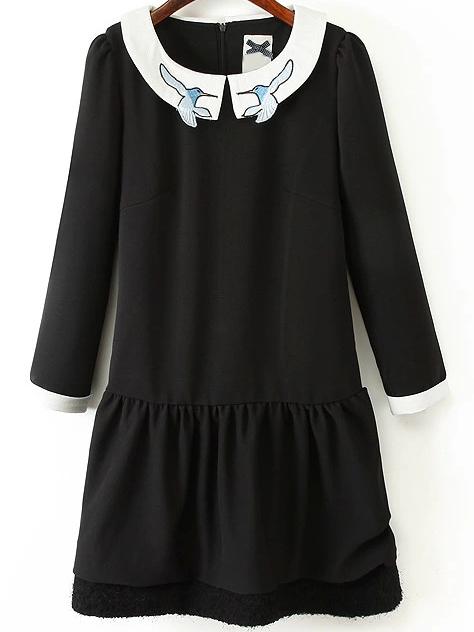 Romwe Doll Collar Brid Embroidered Dress