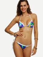 Romwe Multicolor Paint Print Ruffled Triangle Bikini Set