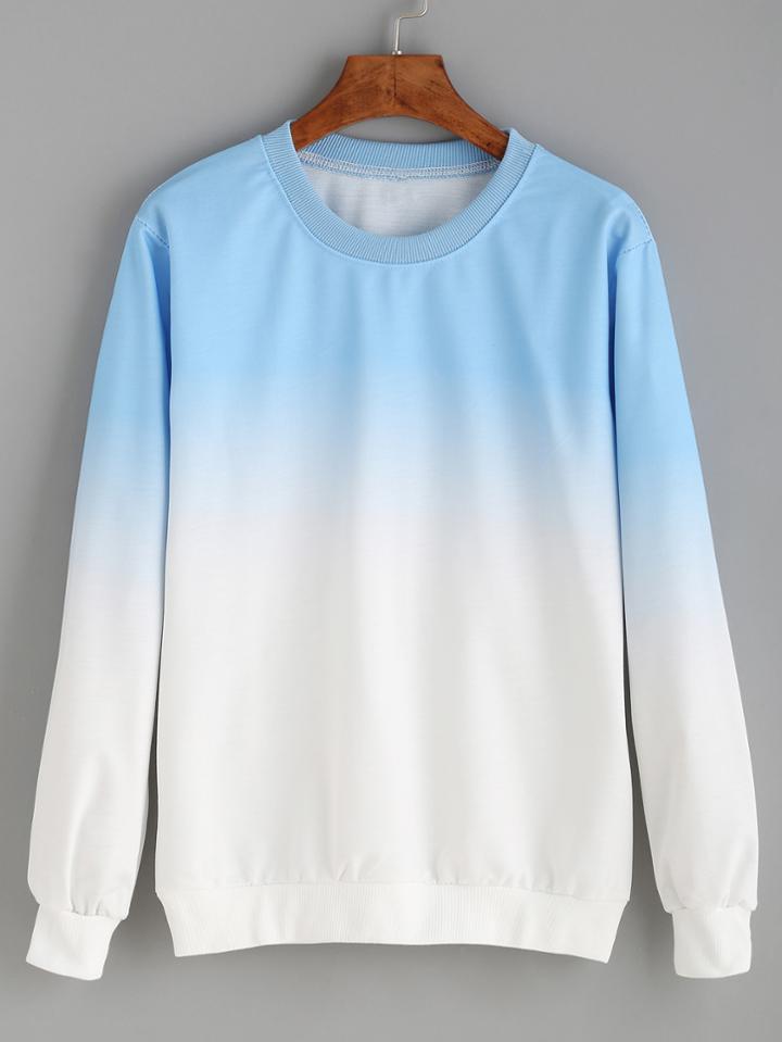 Romwe Blue Ombre Pullover Sweatshirt