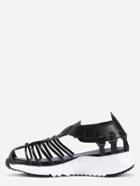Romwe Black Faux Leather Caged Platform Sandals