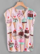 Romwe Cap Sleeve Cake Print Tee
