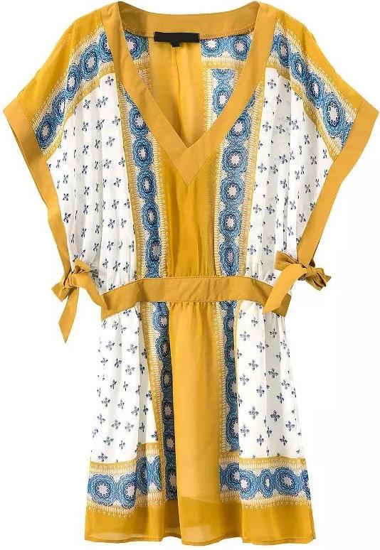 Romwe With Bow Vintage Print Shift Dress