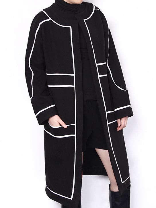 Romwe Collarless Striped Duster Coat With Pockets