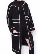 Romwe Collarless Striped Duster Coat With Pockets