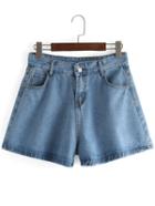 Romwe Wide Leg Light Blue Denim Shorts