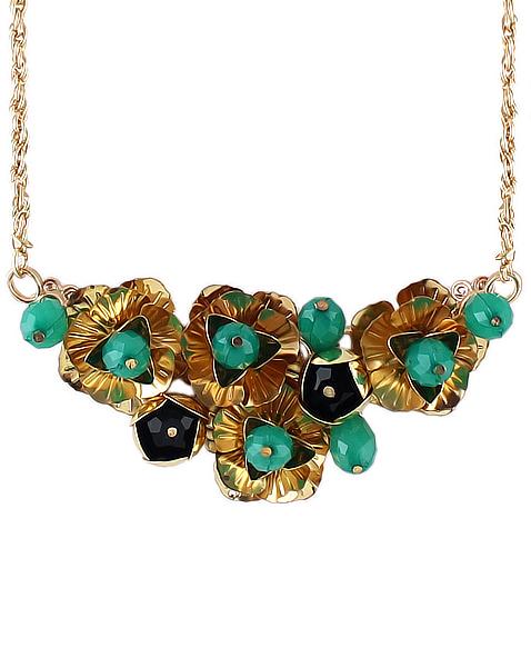 Romwe Gold Bead Flower Chain Necklace