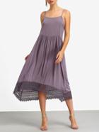 Romwe Lace Trimmed Pleated Purple Cami Dress