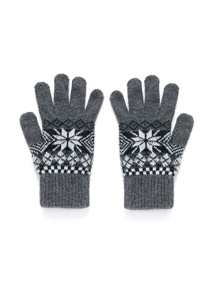 Romwe Geometric Pattern Knit Gloves