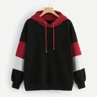 Romwe Plus Cut And Sew Panel Hoodie