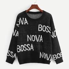 Romwe Letter Pattern Drop Shoulder Sweater