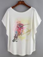 Romwe Bat Sleeve Bird Print T-shirt