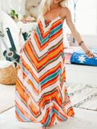 Romwe Multicolor Spaghetti Strap Chevron Print Maxi Dress