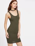 Romwe Double U Neck Ribbed Knit Bodycon Tank Dress