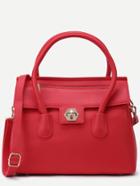 Romwe Red Pebbled Pu Flap Handbag With Strap