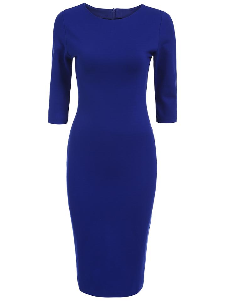 Romwe Half Sleeve Slim Royal Blue Dress