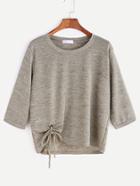 Romwe Khaki Eyelet Tie Hem T-shirt