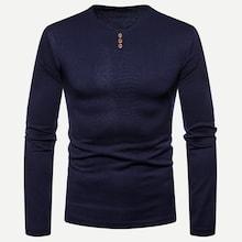 Romwe Guys Solid Button Decoration Tee