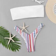 Romwe High Leg Mix And Match Random Striped Bikini Set