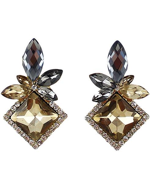 Romwe Coffee Diamond Gold Geometric Earrings
