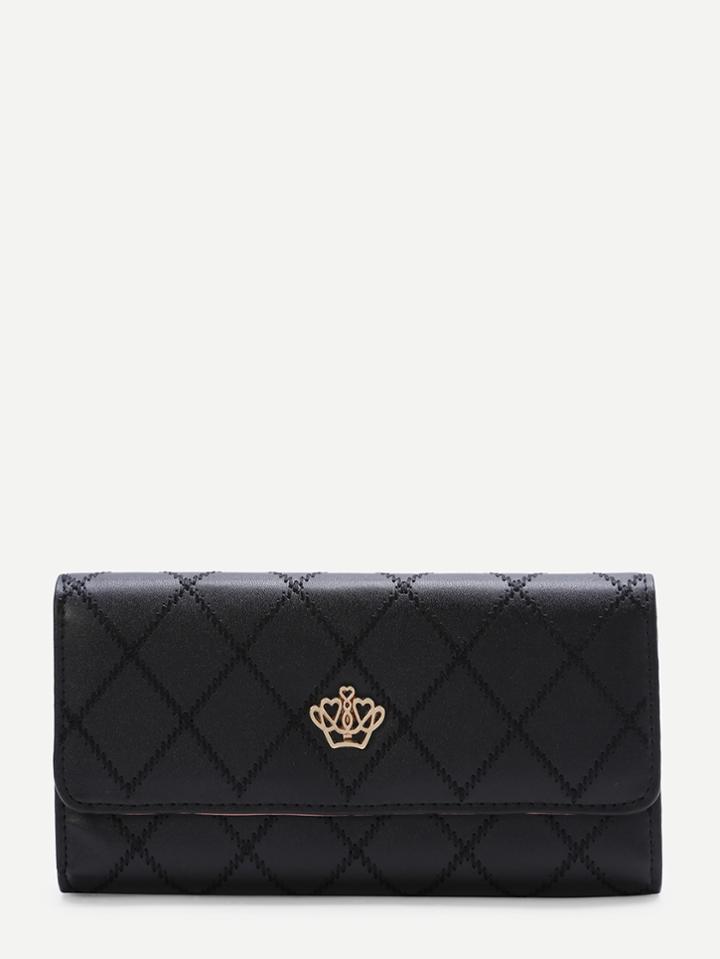Romwe Black Crown Design Fold Wallet