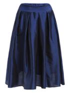 Romwe Box-pleated Satin Skirt - Blue