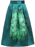 Romwe Florals Zipper Flare Green Skirt