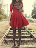 Romwe Red Half Sleeve Skater Dress