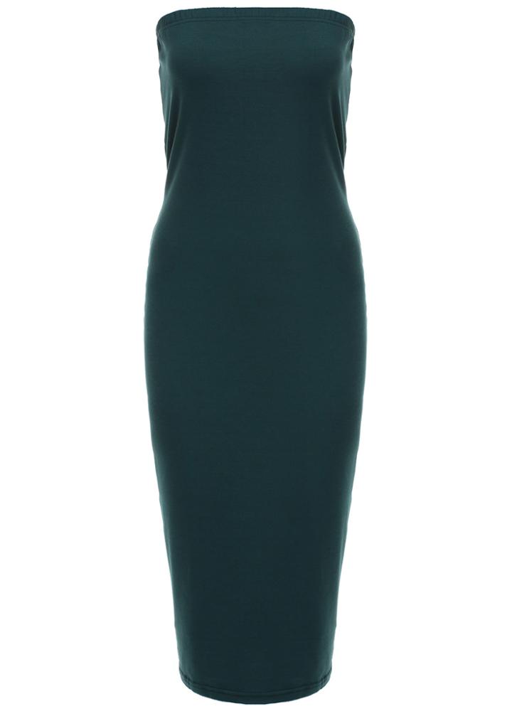 Romwe Strapless Slim Green Dress