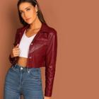 Romwe Pocket Patched Crop Pu Leather Jacket