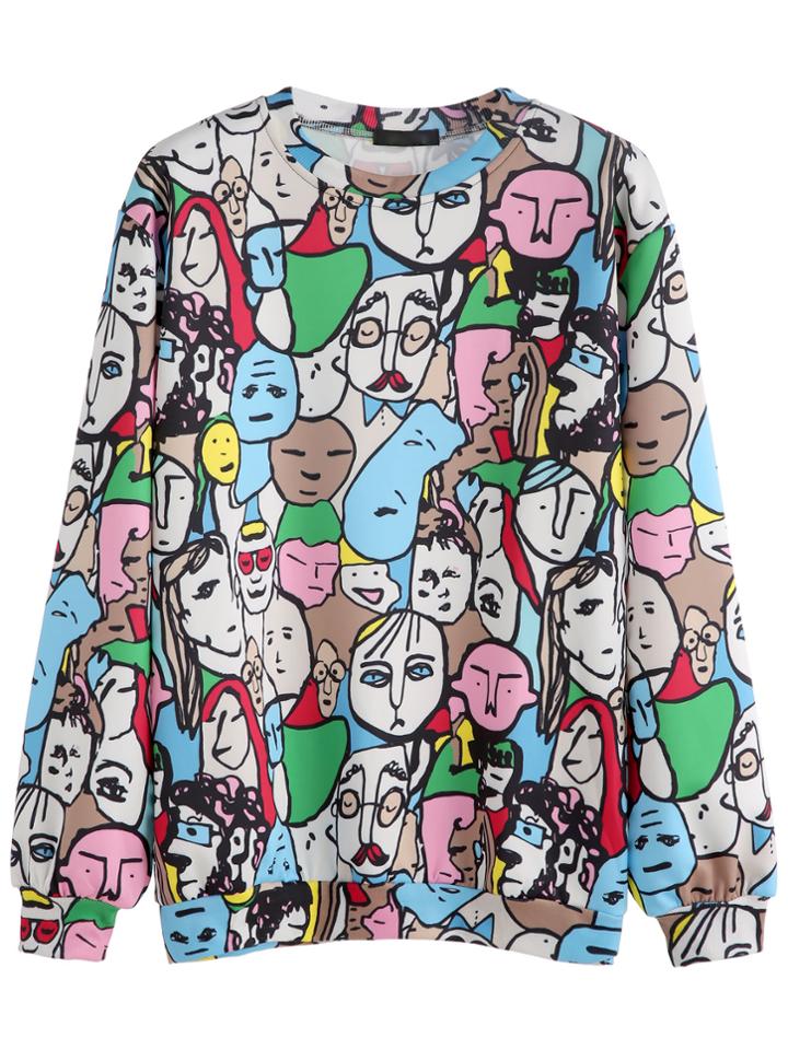 Romwe Graffiti Print Casual Sweatshirt