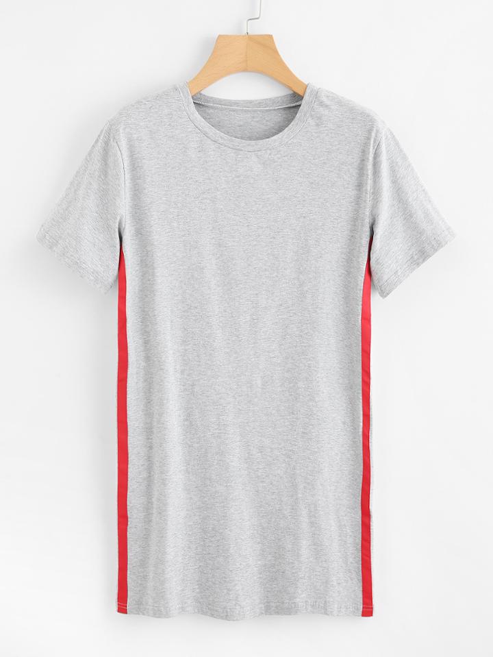 Romwe Contrast Panel Side Tee Dress